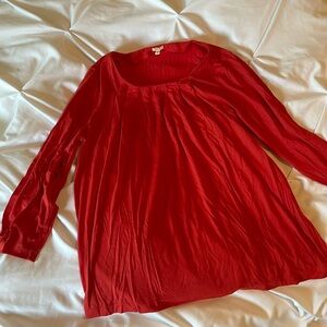 J. Crew bracelet sleeve top with pintuck neck detail orange red viscose silk